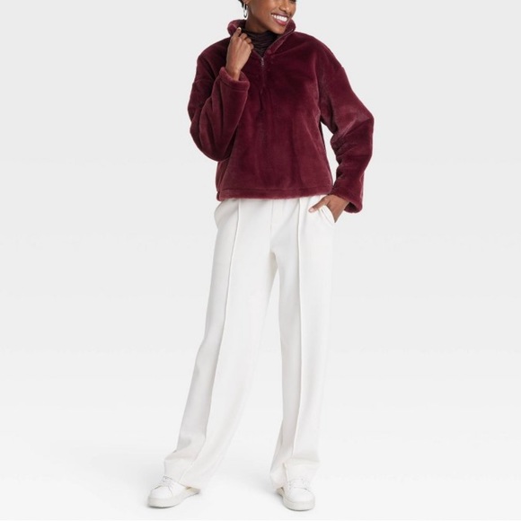 A New Day Women's Faux Fur Quarter Zip Sweatshirt - Picture 4 of 7